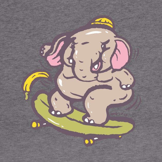 Asian elephant playing surf skate with banana by nokhookdesign